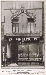 Pinoli's Restaurant, Wardour Street, advertising Parisian dinners